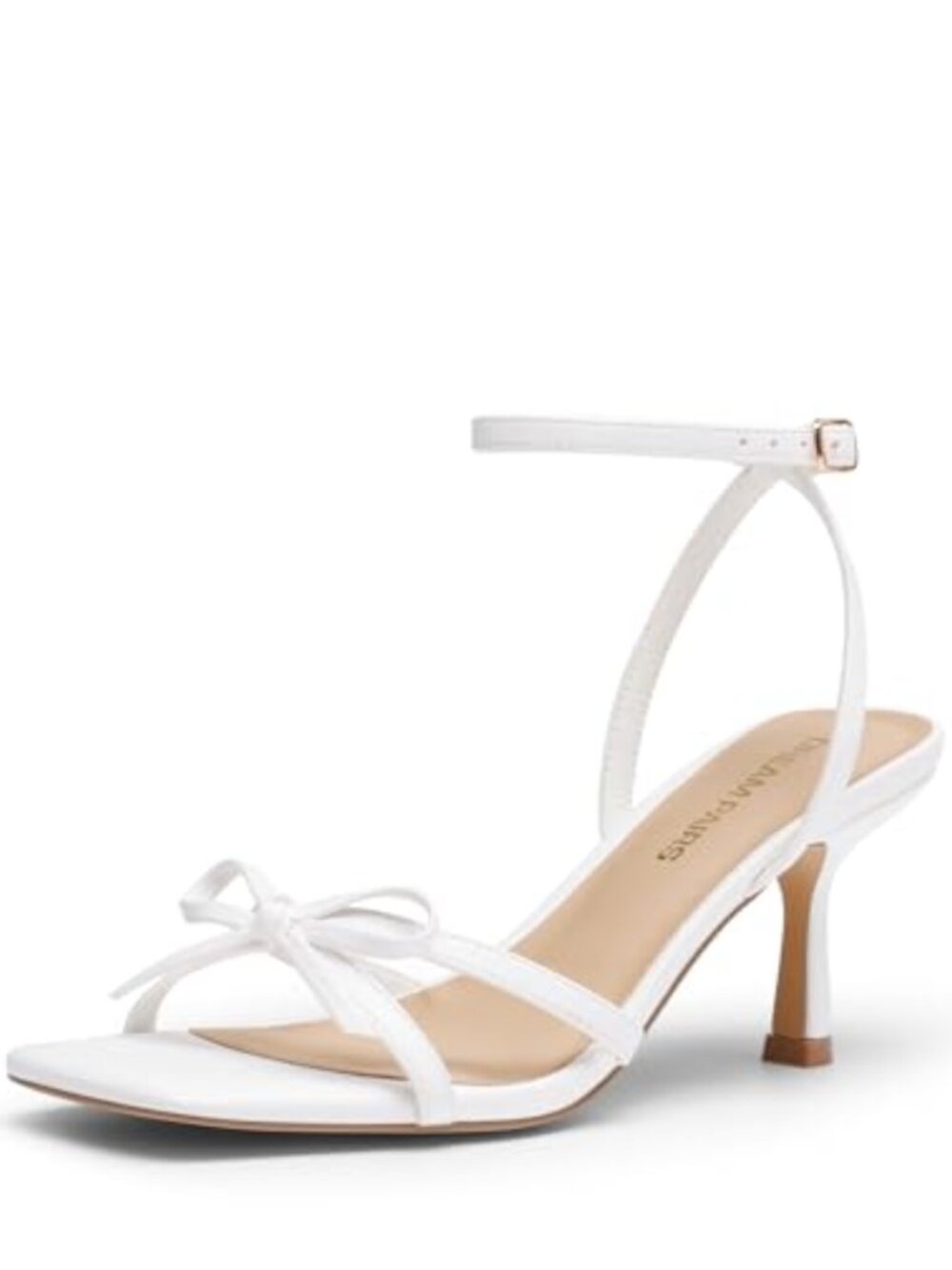 Women Kitten Heel Strappy Bow Sandals Square Open Toe Cushioned Insole